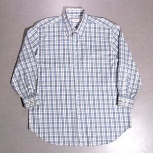 Brioni Plaid Button Down Long Sleeve Blue Cotton Shirt Men's Large Made in Italy